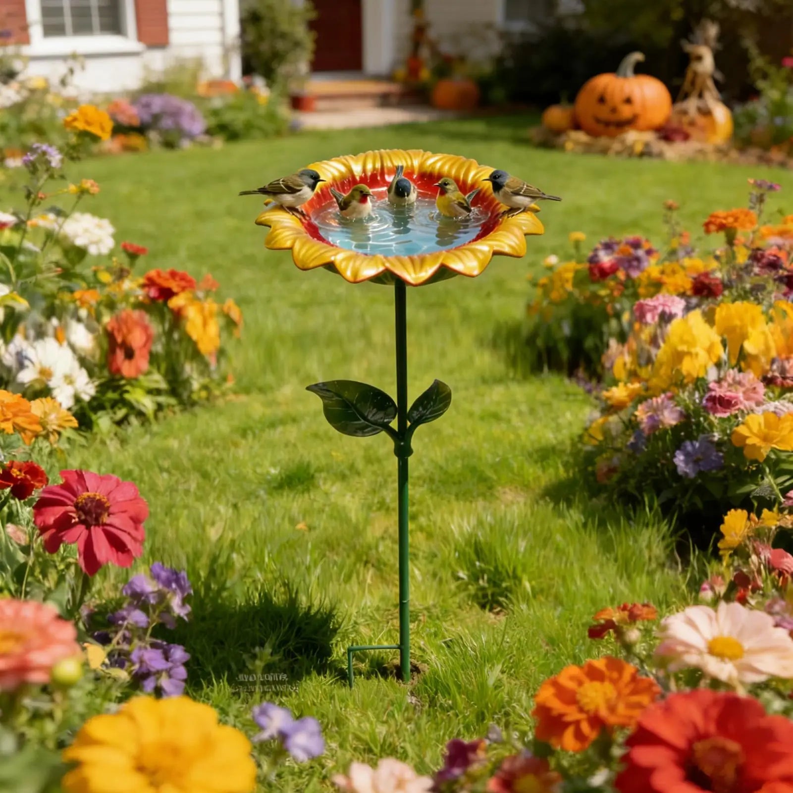 Bird Drinking Station, Metal Sunflower Water Stand, Bird Bath Decorative Bowl For Hummingbird, Finch, Chickadee, Bee
