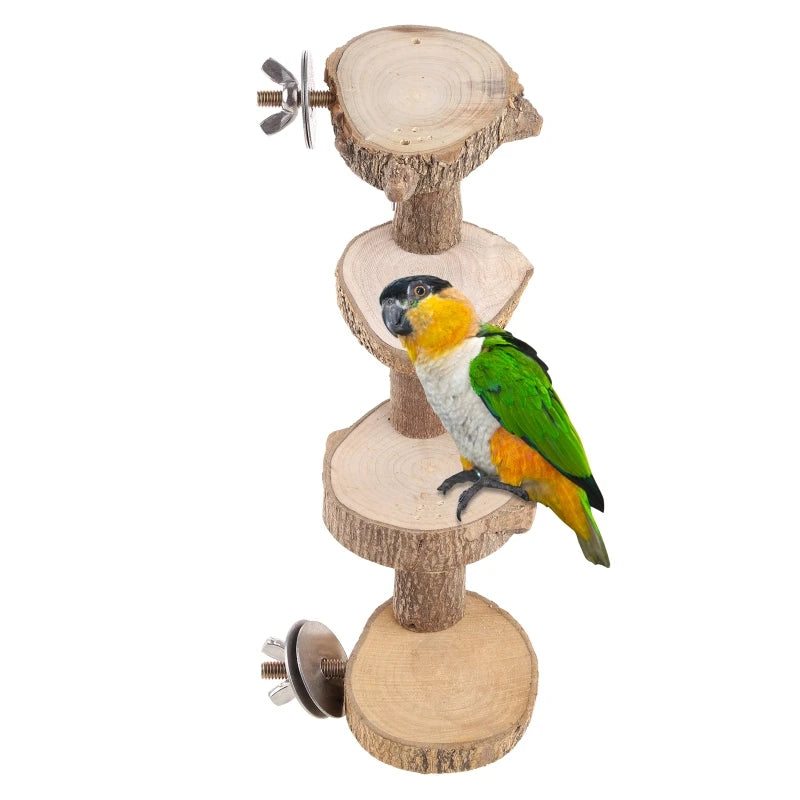 Bird Platform Perch, Natural Wood Stand, Playground for Budgie Parakeet, Large Parrot Cage, Climbing Toy 4 Steps Ladder 87HA