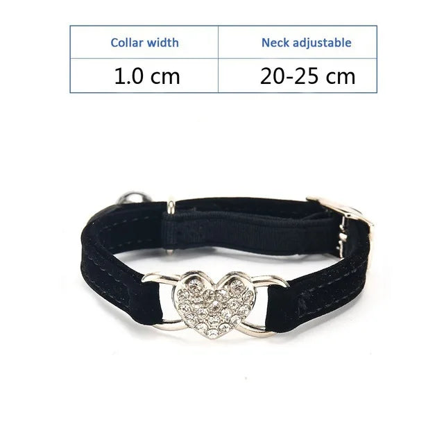 Soft, Comfortable, Plush Cat Collar, Faux Diamond, Heart Elastic Rubber Design with Bell Breakaway, Safety Essential, Pet Accessary