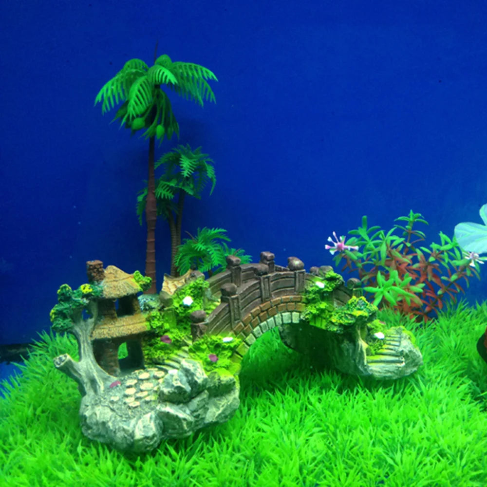 Aquarium Accessories, Arbor Tree, Plant Fake Landscaping, Fish Tank Ornament, Artificial Bridge Rockery Resin Aquarium Ornaments