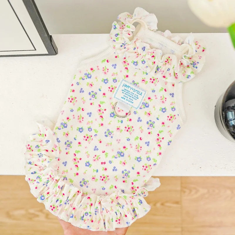 Princess Style Dog Dress, Cute Soft Dog Clothes, Summer Puppy Tank Top, Heart Floral Pet Dress Cat Skirt Fashion Pet Vest Dog Shirt