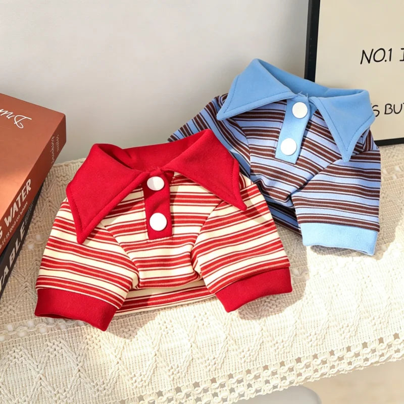 Vintage Striped Pet Shirt, Luxury Dog Clothes, Autumn Puppy Pullover, Cute Cat Polo Shirt, Pet Top Warm Soft Dog Vest Bichon Costume