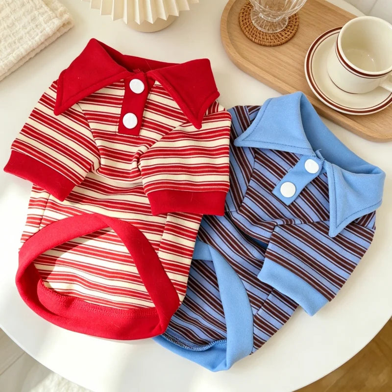 Vintage Striped Pet Shirt, Luxury Dog Clothes, Autumn Puppy Pullover, Cute Cat Polo Shirt, Pet Top Warm Soft Dog Vest Bichon Costume