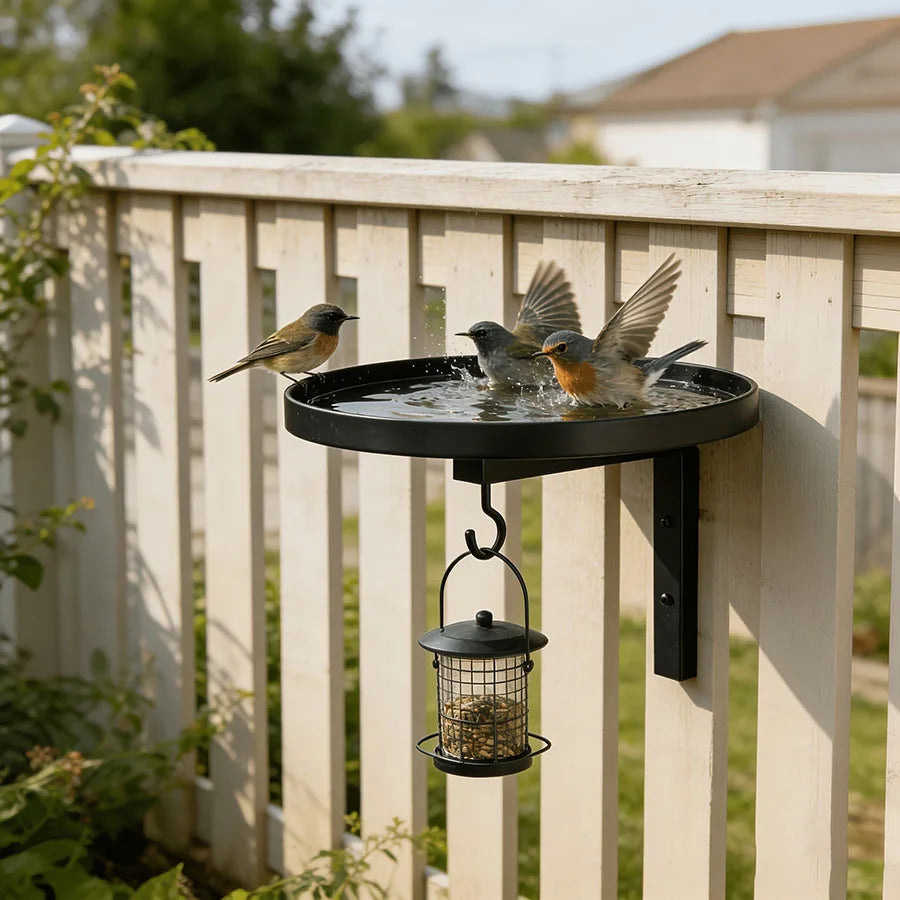 Wall Mounted Metal Bird Bath with Feeder Hook, Durable Bowl for Outdoor, Easy Install for Garden, Patio & Fence, Ideal for Birds