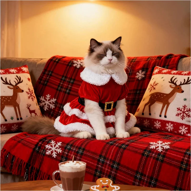 Soft Breathable Cat and Dog Christmas Dress, Fashion Cute Santa Claus Dog Skirt,  Warm Pet Christmas Costume, New Year Clothes