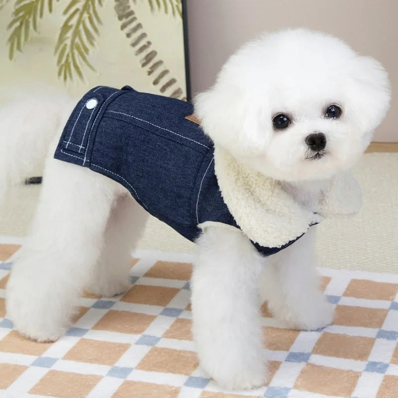 Fashion Denim Dog Down Jacket, Warm Soft Pet Dog Clothes, Winter Puppy Jacket, Coat Thick, Cat Vest Coat Yorkshire Pet Apparel