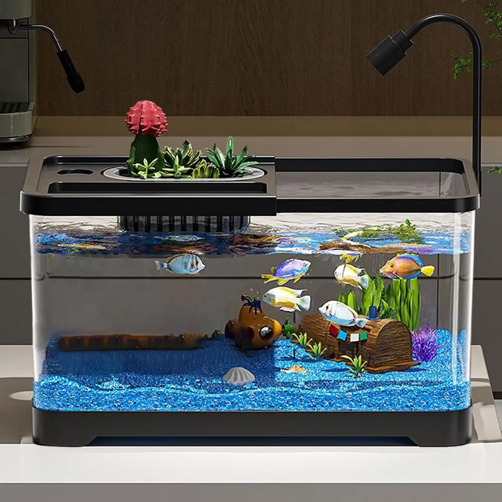 Small Aquarium Kit, LED Fish Tank Kit With Decoration Accessories, Dust-proof Underwater Landscape Decoration for Desktop Living