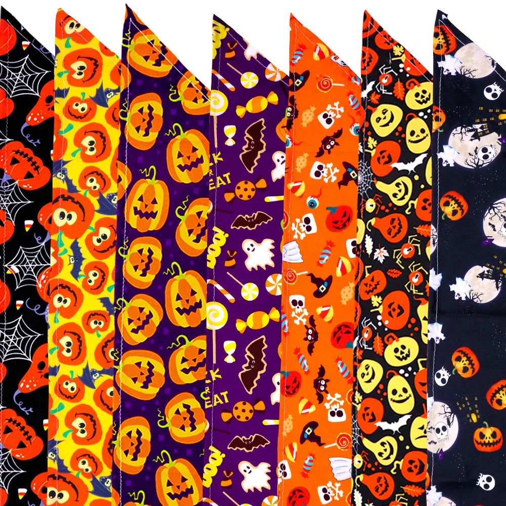 1 Pc Pet Dog Halloween Costume Scarf, Dog Bandana Accessories, Pumpkin Skull Bat & Ghost Pattern, Small Dog, Cat Bib, Pet Supplies