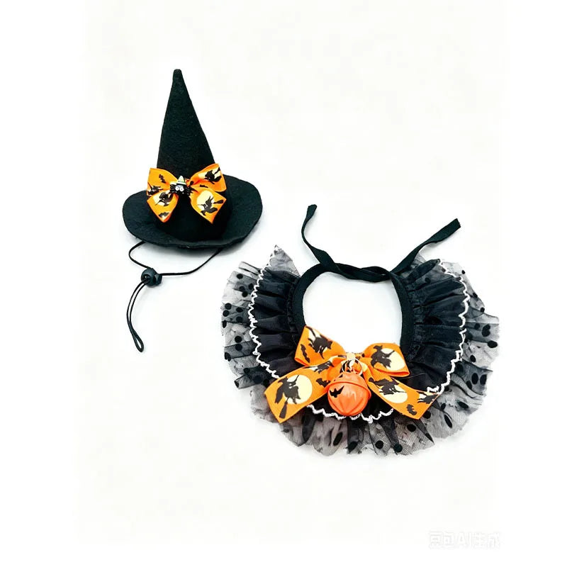 Halloween Pet Costume Set for a Witch, Hat Bandana Costume, Scarf, Cute Halloween Cosplay for Cats, Small Dogs, Kittens, Cats and Puppy Party Photo Prop