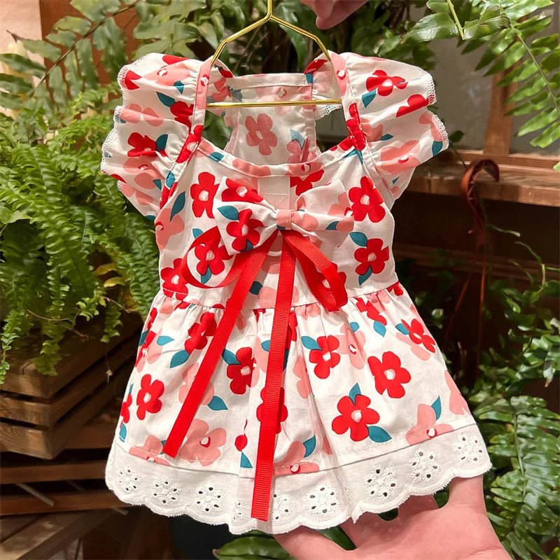 Summer Pet Dress,  Floral Pattern Plaid Skirts, Cat Princess Dresses, also look adorable on Chihuahuas, Yorkies and other small animals, Sweet Skirts, Puppy Dog Costume, Pet Supplies