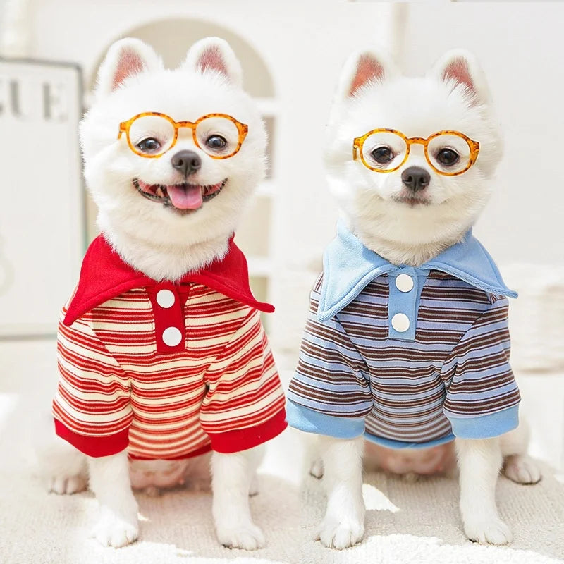 Vintage Striped Pet Shirt, Luxury Dog Clothes, Autumn Puppy Pullover, Cute Cat Polo Shirt, Pet Top Warm Soft Dog Vest Bichon Costume