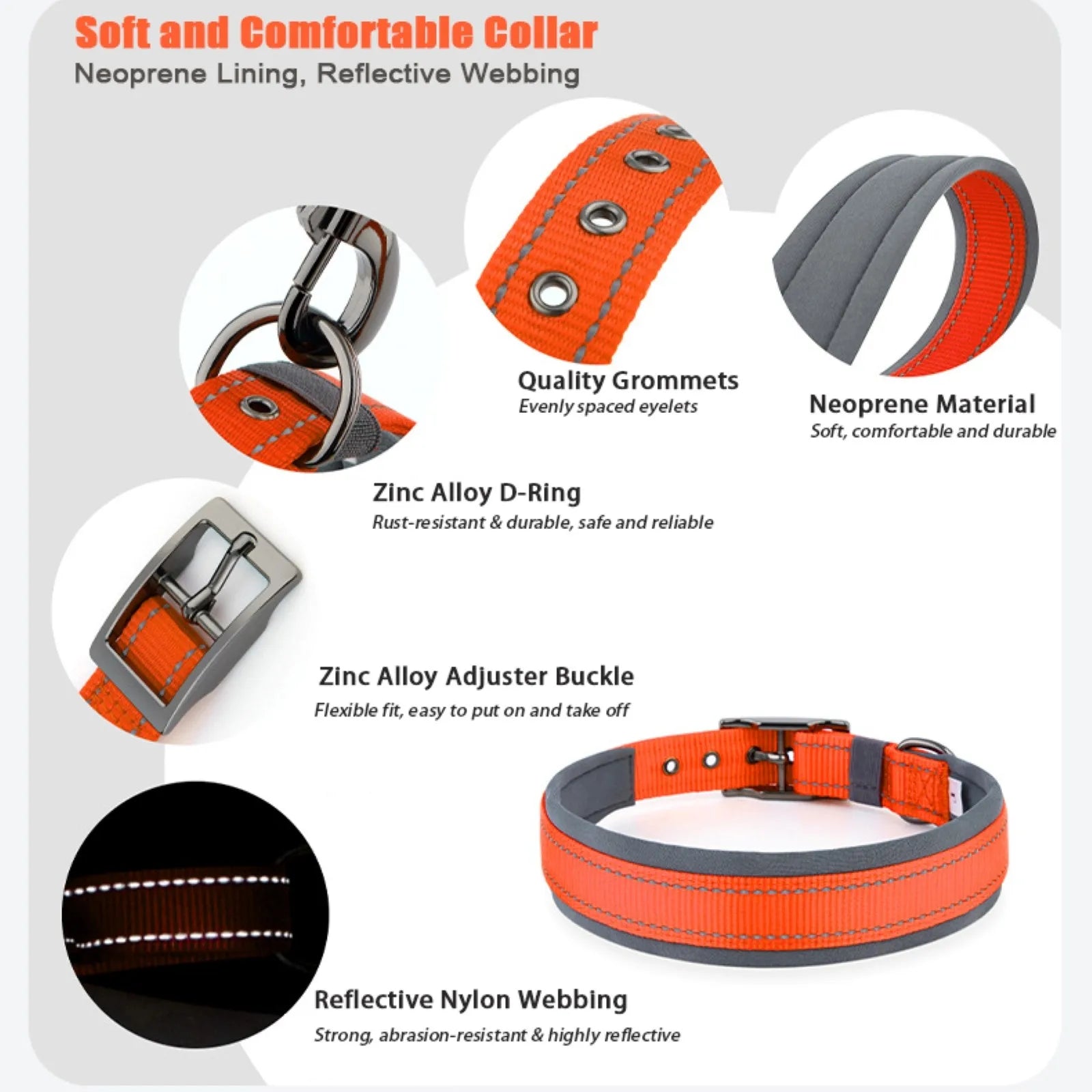 Dog Collar for Large Dogs, Neoprene Padded and Adjustable Reflective Wide Heavy Duty Pet Collars with Durable Metal Belt Buckle