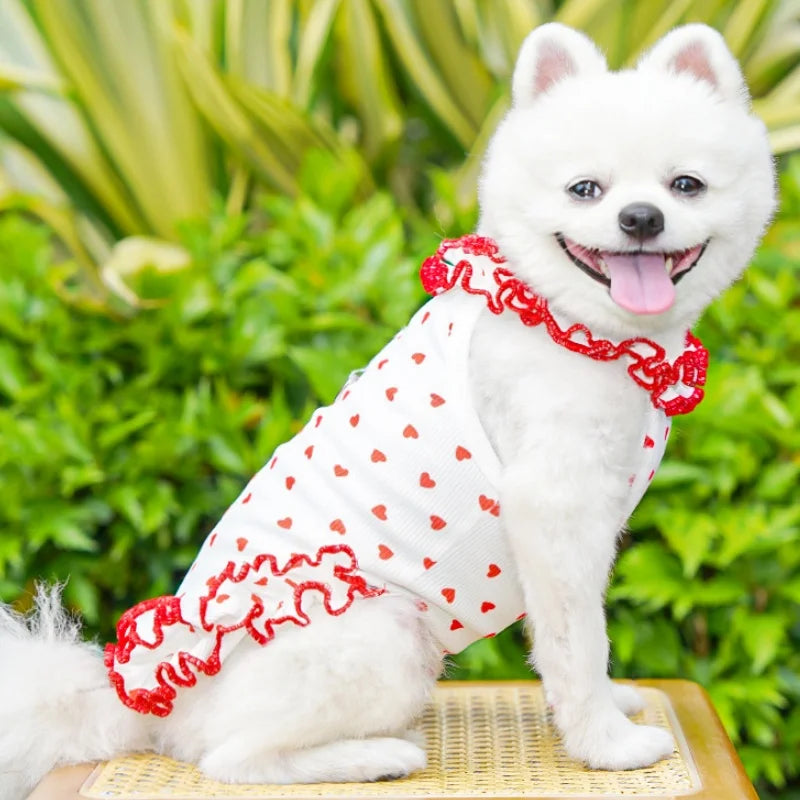 Princess Style Dog Dress, Cute Soft Dog Clothes, Summer Puppy Tank Top, Heart Floral Pet Dress Cat Skirt Fashion Pet Vest Dog Shirt