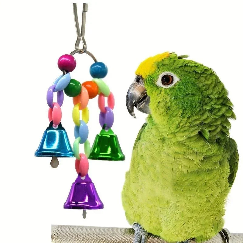 Bird Bells Toy, Hanging Cage Bell with Sweet Sound, Colorful Wood Beads and Bells for Lovebirds, African Greys, Cockatoo, and Parakeet Toy.