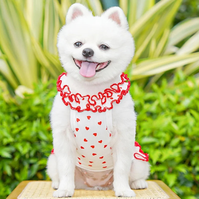 Princess Style Dog Dress, Cute Soft Dog Clothes, Summer Puppy Tank Top, Heart Floral Pet Dress Cat Skirt Fashion Pet Vest Dog Shirt