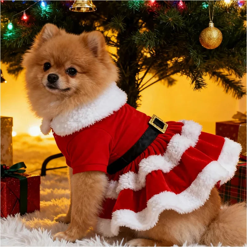 Soft Breathable Cat and Dog Christmas Dress, Fashion Cute Santa Claus Dog Skirt,  Warm Pet Christmas Costume, New Year Clothes
