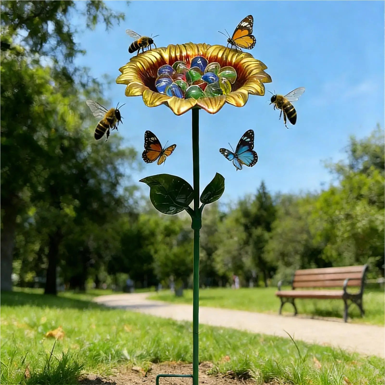 Bird Drinking Station, Metal Sunflower Water Stand, Bird Bath Decorative Bowl For Hummingbird, Finch, Chickadee, Bee
