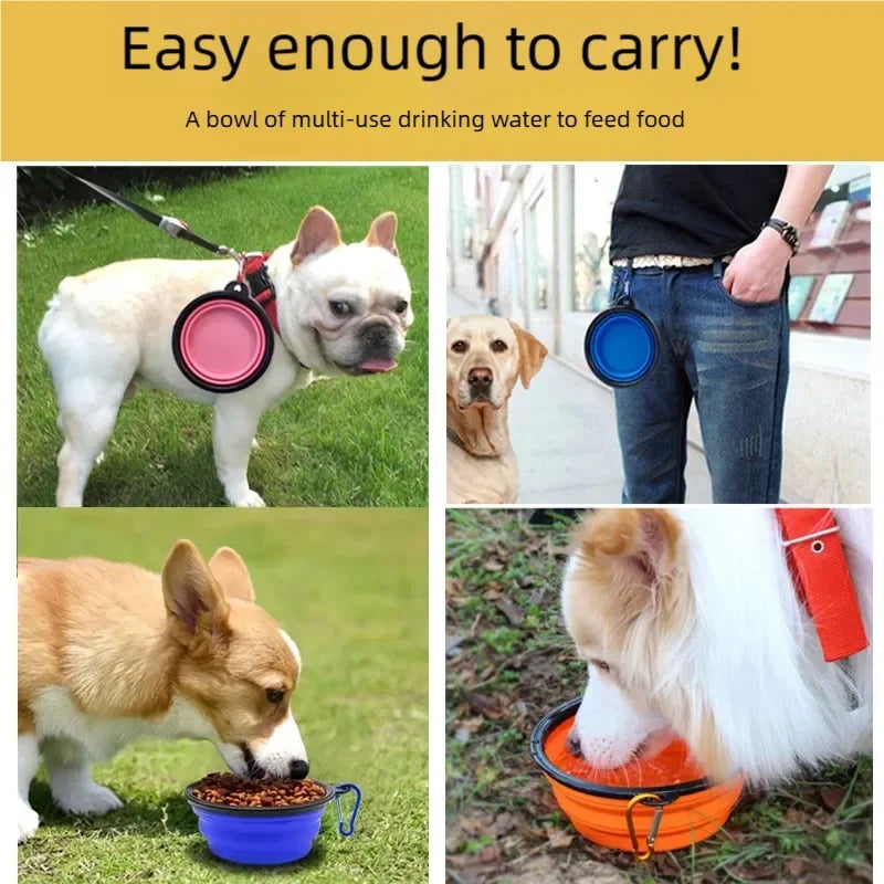 Folding Portable Silicone Dog Feeder, Bowl 2-in-1 Pet Dispenser for Outdoor Travel, Food And Water Container for Dogs And Cats