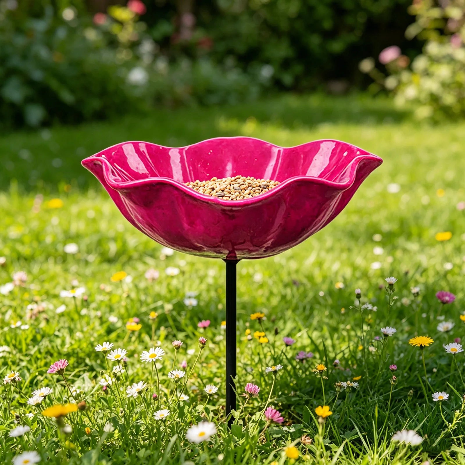 Flower Shaped Bee Watering Station Metal Flower Garden Stake Bird Bath Butterfly Water Feeder Garden Bird Bath Bowls for Outside