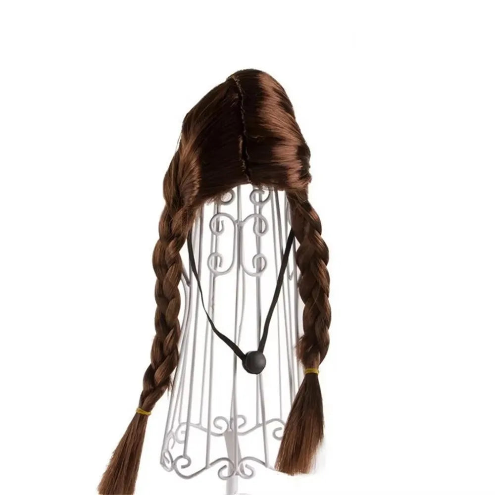 Fun, Braided Pigtail Brown, Pet Wig, for either cat or dog,  Adjustable Strap and makes a great Halloween Party costume.