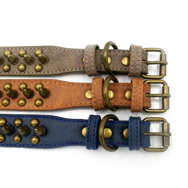 French Bulldog, Pitbull Dogs, Collar Retro Golden Rivet Studded Leather Pet Collar for Small. Medium. Large Dogs Spiked Neck Strap