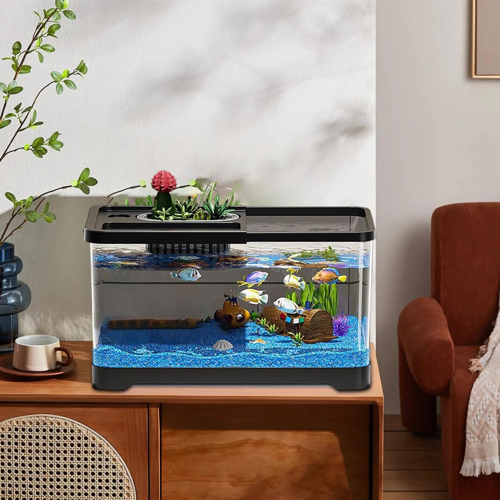 Small Aquarium Kit, LED Fish Tank Kit With Decoration Accessories, Dust-proof Underwater Landscape Decoration for Desktop Living