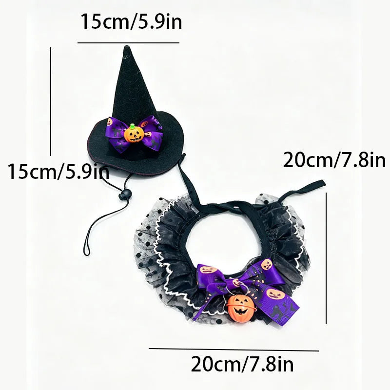 Halloween Pet Costume Set for a Witch, Hat Bandana Costume, Scarf, Cute Halloween Cosplay for Cats, Small Dogs, Kittens, Cats and Puppy Party Photo Prop