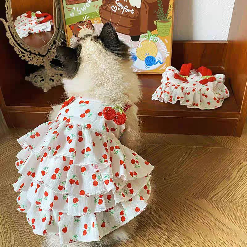 Pretty Pet Dress for Dogs & Cats - Layered Cake Style Printed Clothes, Small Medium Breed Apparel, Adorable Summer Outfit and an adorable costume Halloween costume.