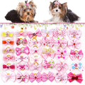 10/20PCS Pink Style Dog Bows With Rubber Bands, Diamonds Cute Dog Bowknots Hair Accessories For Dogs, Pets and Puppy Bows