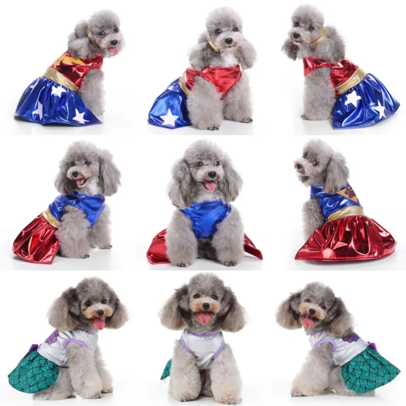 Various Christmas and Halloween Costumes.  We have everything from a  Princess Skirt,  Bat Print Costume, Fashion Bow Dresses, and Fancy Pet Outfits. Fits cats, dogs and puppies.